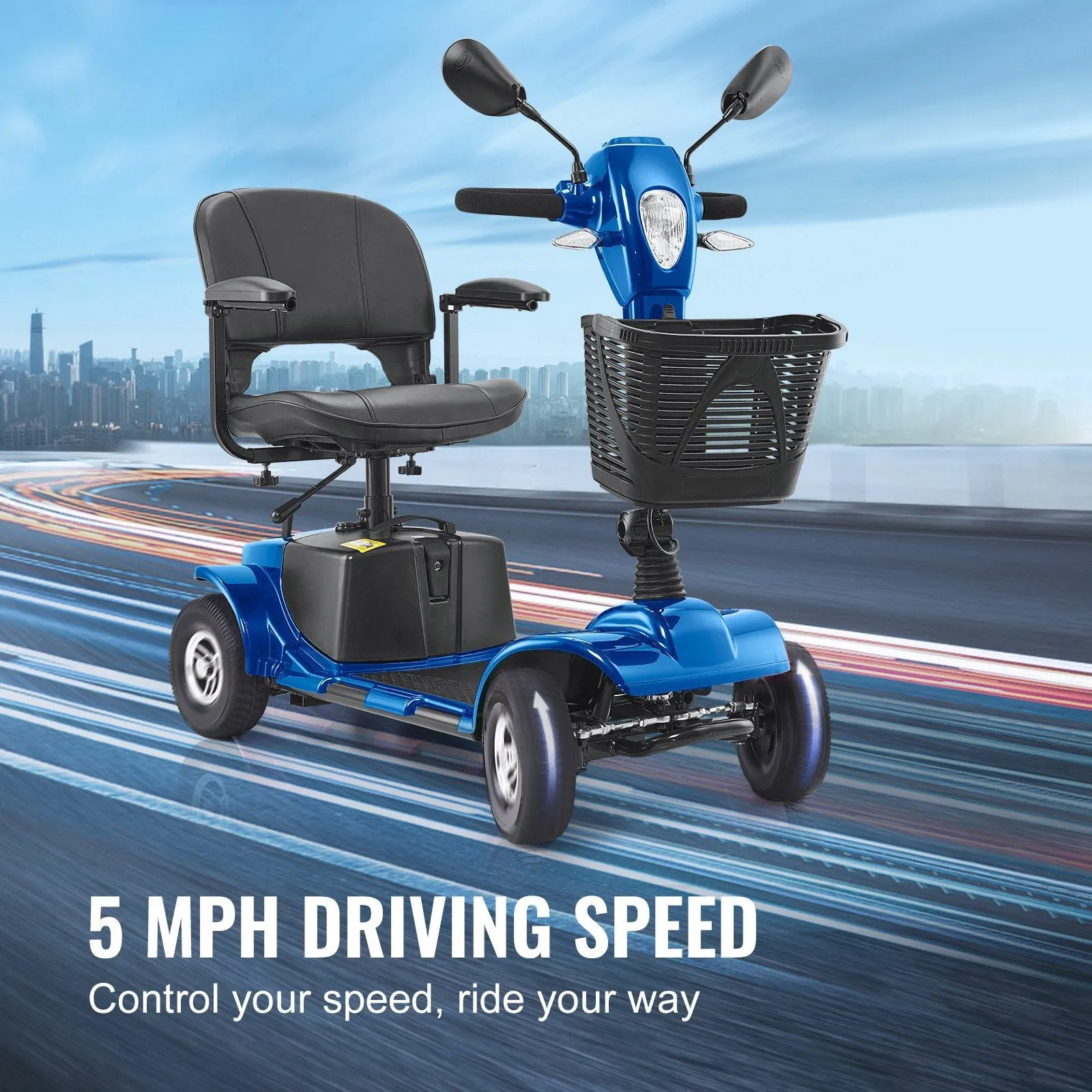 VEVOR Heavy-Duty 4 Wheel Mobility Scooter for Adults & Seniors - Folding Electric Powered Mobility Scooter & 12 Mile Long Range, All Terrain Travel Scooter with 9° Climbing Capacity, 265lb Capacity