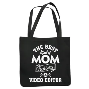 Video Editor Mom Gift for Mothers Day Best Kind of Mom Navy Black Multicolor Canvas Tote Bag