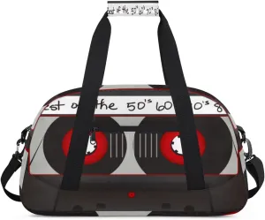 Vintage Cassette Tape Kids Overnighted Duffel Bag Carry-On Size & Ideal for School Practice or Weekender Travel with Zip and Shoulder Stra for Boys & Girls
