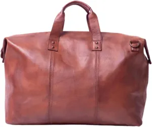 Vintage Leather Weekender Duffle Bag, Brown Travel Tote, Large Overnight Carry-On