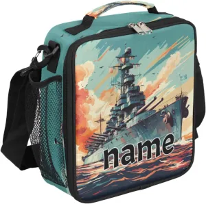 Vintage Missouri Battleship Custom Kids Lunch Bag, Personalized Lunch Box Reusable Leakproof Insulated Lunch Bag for Boys Girls Thermal Cooler Lunch Tote with Removable Shoulder Strap for School