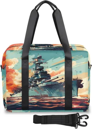 Vintage Missouri Battleship Womens Travel Bags, Weekender Carry on for Women, Sports Gym Bag, Workout Duffel bag, Overnight Shoulder Bag