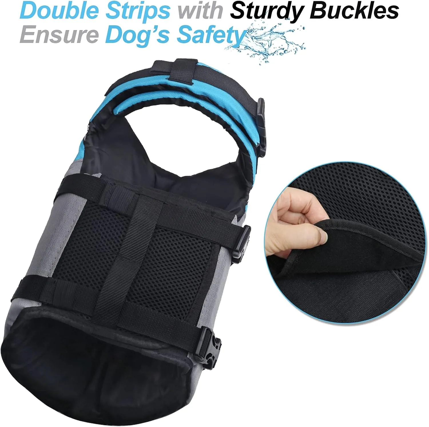 VIVAGLORY Sports Style Dog Life Jacket with Adjustable & Durable, Extra Flotation Swim Life Vest with Secure Fastening System for Medium Dogs, Blue