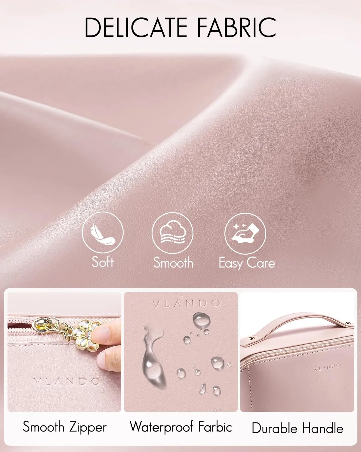 Vlando Travel Makeup Bag,Toiletry Bag for Women Waterproof Portable Makeup Organizer Bag with Divider and Handle for Travel Essentials,Gifts for Her-Pink
