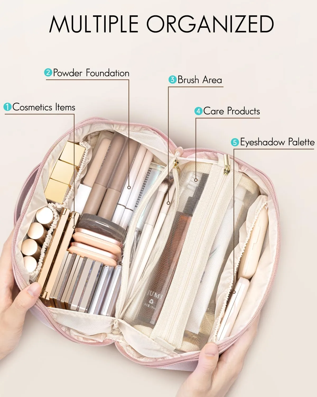 Vlando Travel Makeup Bag,Toiletry Bag for Women Waterproof Portable Makeup Organizer Bag with Divider and Handle for Travel Essentials,Gifts for Her-Pink
