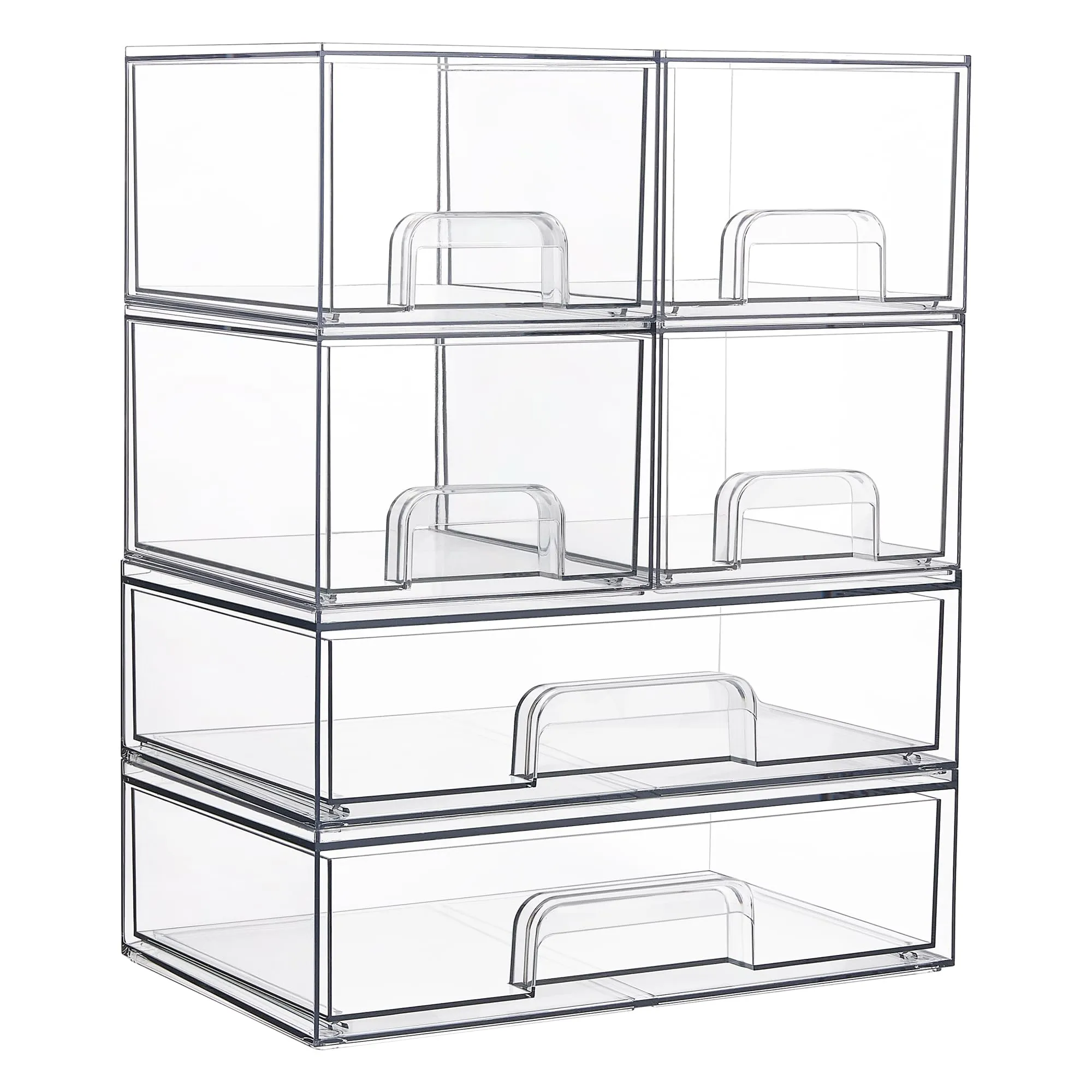 Vtopmart Stackable Storage Drawers Set of 6, Clear Plastic Organizer Bins for Bathroom Supplies,Ideal for Cabinet,Pantry,Laundry Room Organization