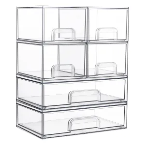 Vtopmart Stackable Storage Drawers Set of 6, Clear Plastic Organizer Bins for Bathroom Supplies,Ideal for Cabinet,Pantry,Laundry Room Organization