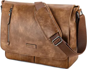 VX VONXURY Messenger Bag for Men, 14 Inch Laptop for Women,Small Canvas Leather Shoulder Bag for Work Bussiness