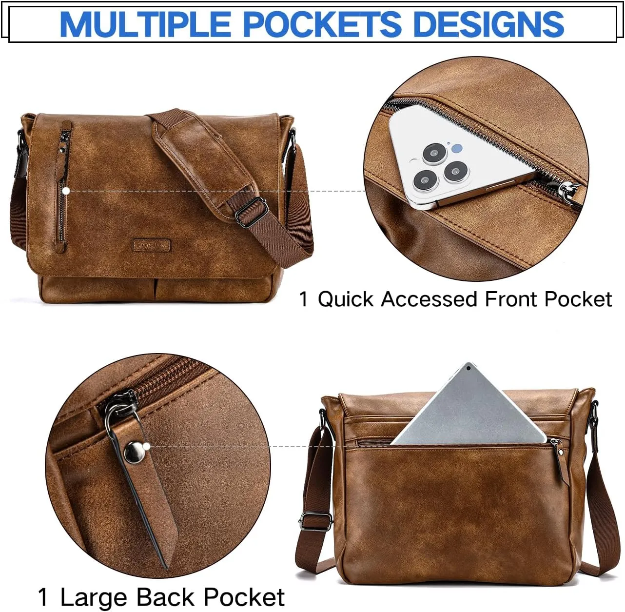 VX VONXURY Messenger Bag for Men, 14 Inch Laptop for Women,Small Canvas Leather Shoulder Bag for Work Bussiness