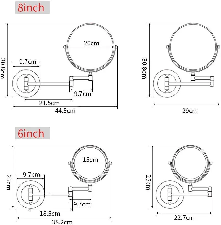 Wall Mounted Makeup Mirrors Magnifying Extend Sturdy Adjustable Shaving Cosmetic Mirror Bathroom Vanity Mirrors(3X,8inch)