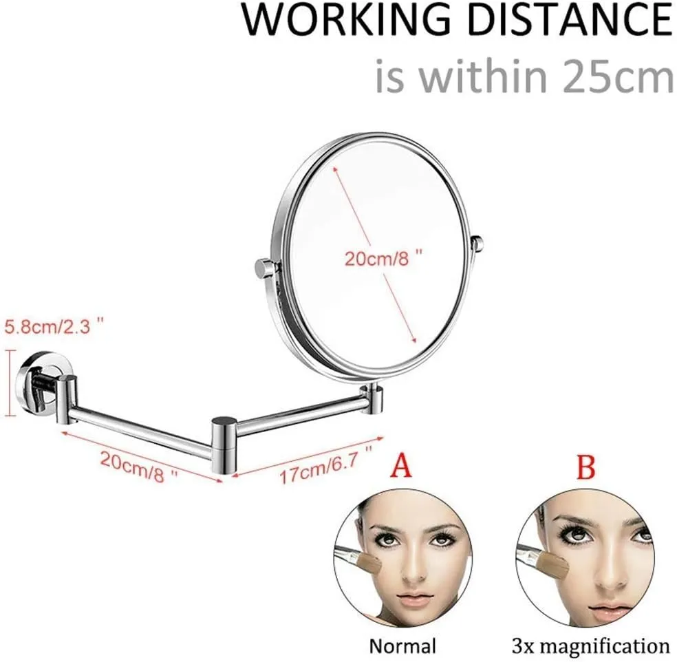 Wall Mounted Makeup Mirrors Magnifying Extend Sturdy Adjustable Shaving Cosmetic Mirror Bathroom Vanity Mirrors(Color:7X)(5X) (3X )