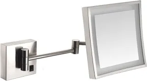 Wall Mounted Mirrors Makeup Shaving Mirror LED Lighted Bathroom Mirror for Hotel Vanity with Adjustable Extendable Square 8 Inch 3X Magnification Cosmetic Mirror
