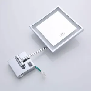 Wall Mounted Mirrors Makeup Shaving Mirror LED Lighted Bathroom Mirror for Hotel Vanity with Adjustable Extendable Square 8 Inch 3X Magnification Cosmetic Mirror
