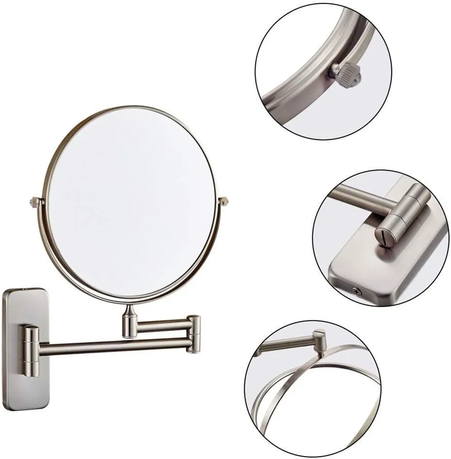 Wall Mounted Nickel Magnifying Sturdy Double Sided Adjustable Cosmetic Shaving Makeup Extendable Swivel(3X)