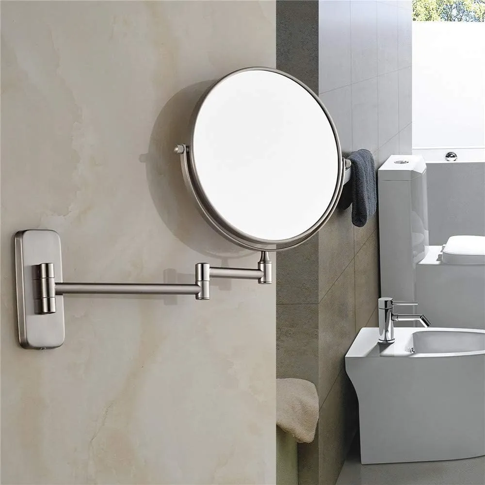 Wall Mounted Nickel Magnifying Sturdy Double Sided Adjustable Cosmetic Shaving Makeup Extendable Swivel(3X)