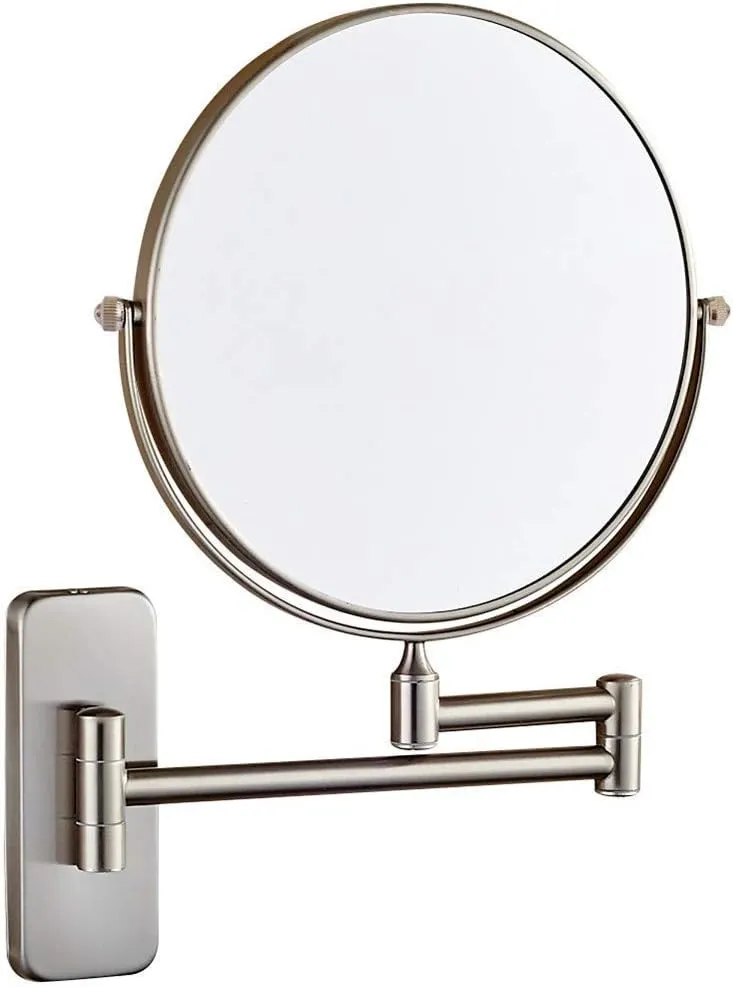 Wall Mounted Nickel Magnifying Sturdy Double Sided Adjustable Cosmetic Shaving Makeup Extendable Swivel(3X)