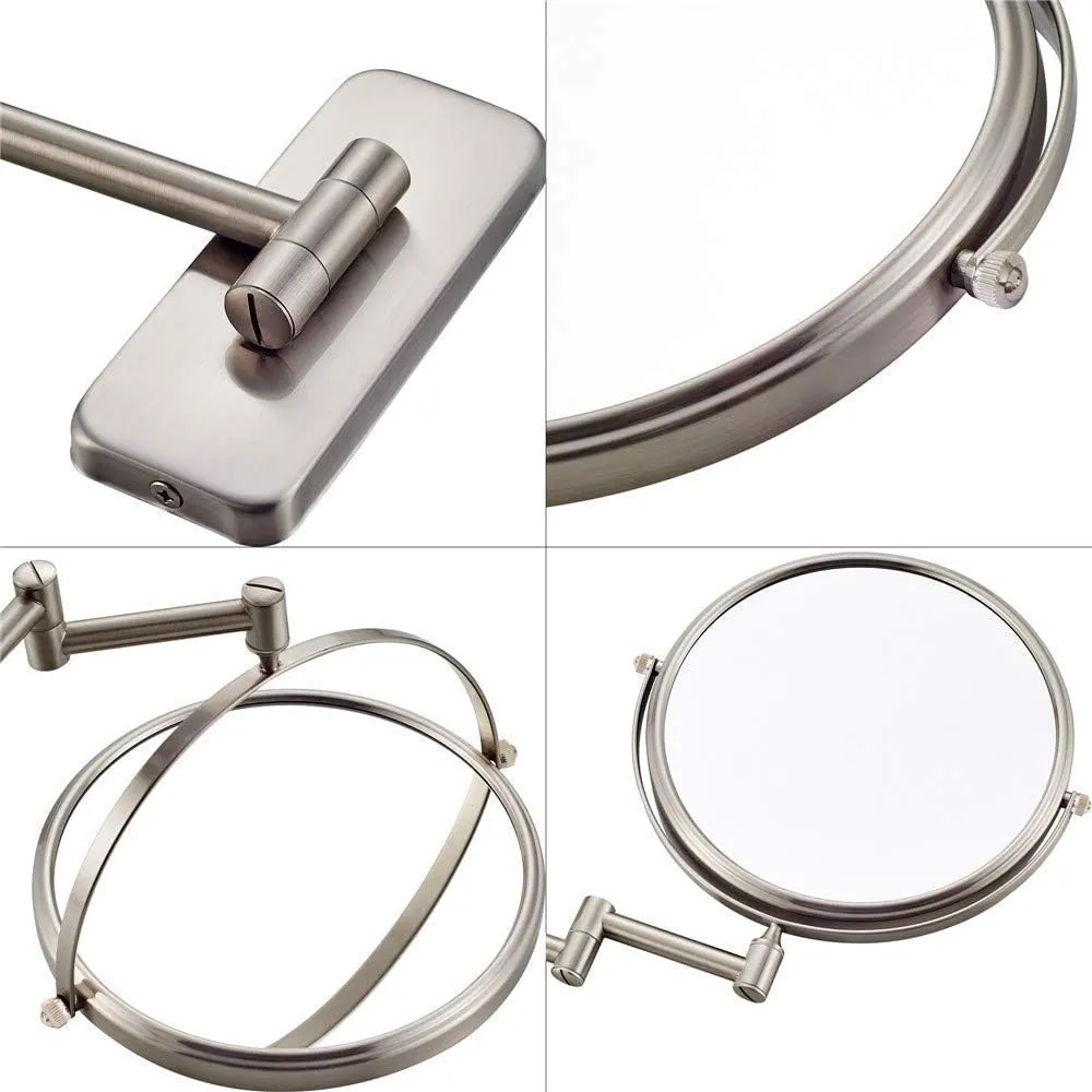 Wall Mounted Nickel Magnifying Sturdy Double Sided Adjustable Cosmetic Shaving Makeup Extendable Swivel(3X)