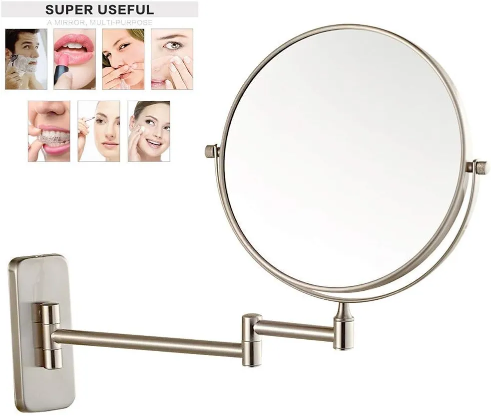 Wall Mounted Nickel Magnifying Sturdy Double Sided Adjustable Cosmetic Shaving Makeup Extendable Swivel(3X)