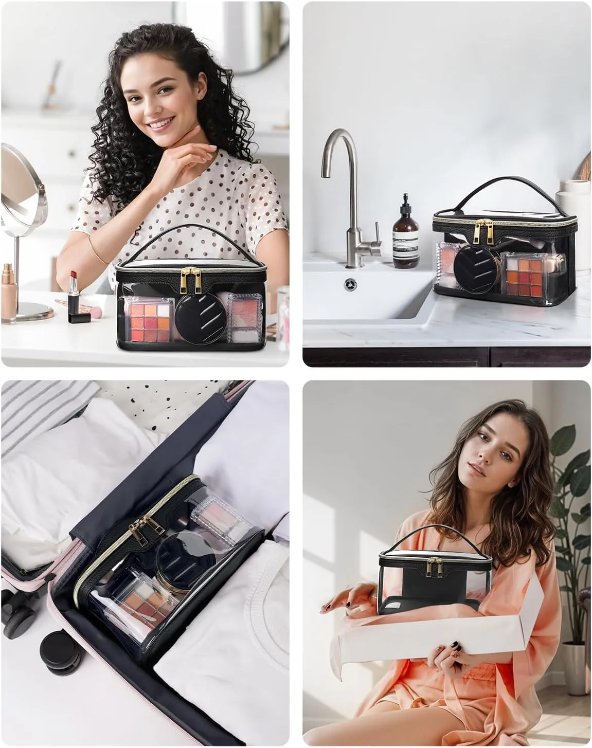 Wandering Nature Clear Makeup Bag,Transparent Travel Make Up Organizer Cosmetic Brush Bags for Women with Divider and Brush Compartment, Patent Pending