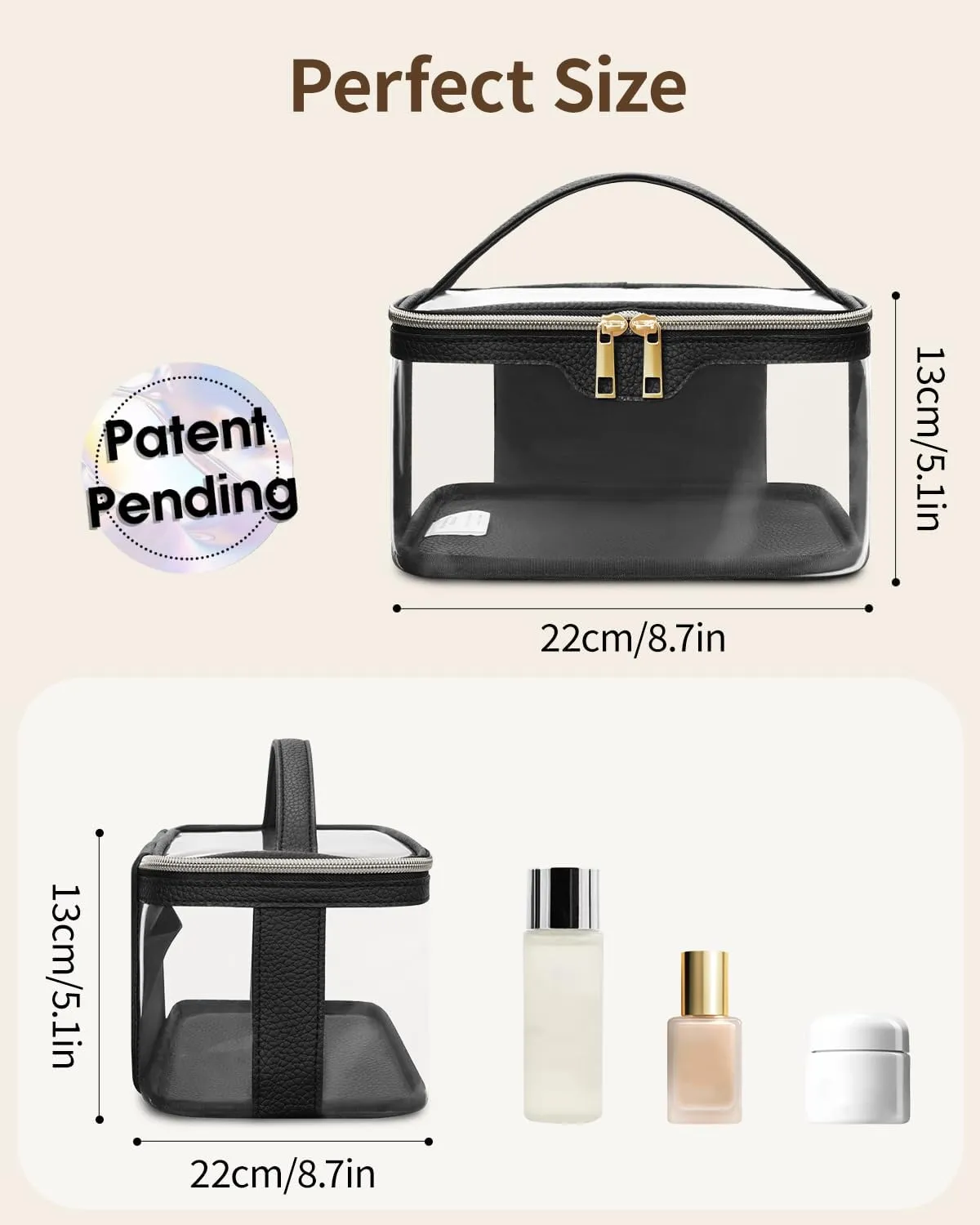 Wandering Nature Clear Makeup Bag,Transparent Travel Make Up Organizer Cosmetic Brush Bags for Women with Divider and Brush Compartment, Patent Pending