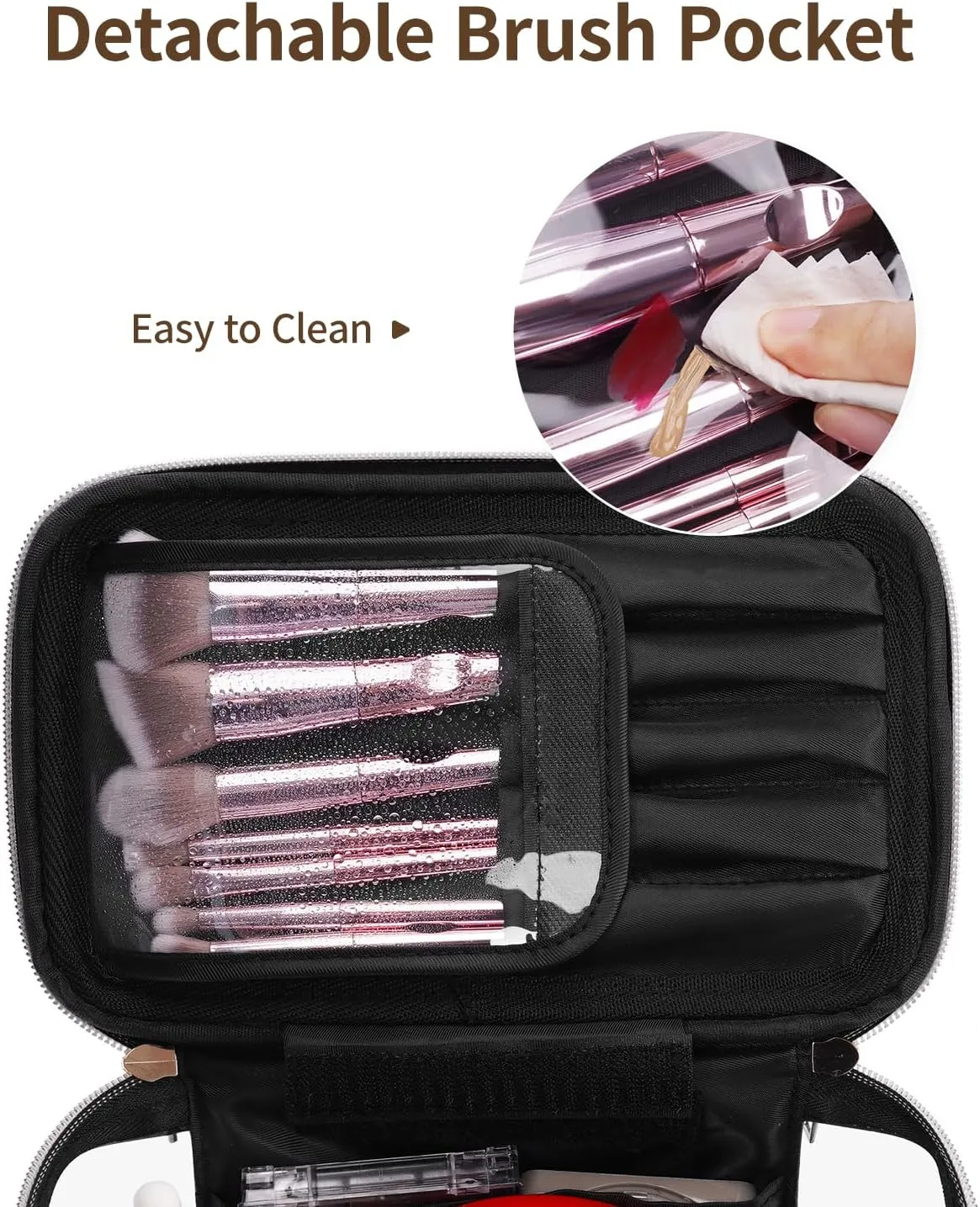 Wandering Nature Clear Makeup Bag,Transparent Travel Make Up Organizer Cosmetic Brush Bags for Women with Divider and Brush Compartment, Patent Pending