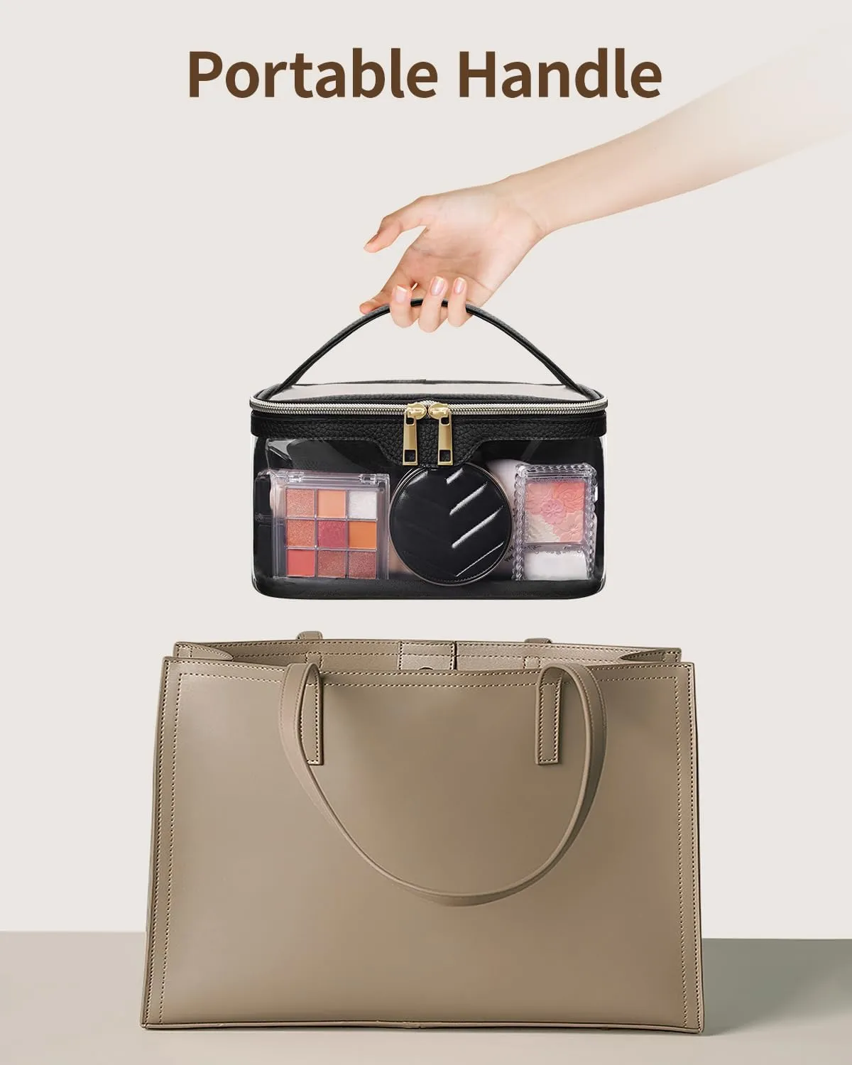 Wandering Nature Clear Makeup Bag,Transparent Travel Make Up Organizer Cosmetic Brush Bags for Women with Divider and Brush Compartment, Patent Pending