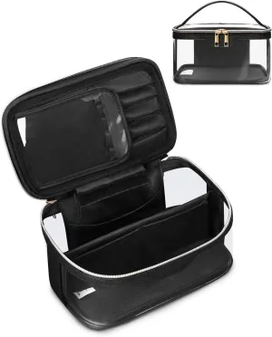 Wandering Nature Clear Makeup Bag,Transparent Travel Make Up Organizer Cosmetic Brush Bags for Women with Divider and Brush Compartment, Patent Pending
