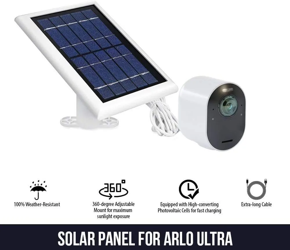 Wasserstein Solar Panel with Outdoor Magnetic Charging Cable (13.1ft) - Compatible with Arlo Ultra/Ultra 2/Pro3/Pro4 & Arlo Floodlight ONLY(3-Pack, White)-(Camera NOT Included)