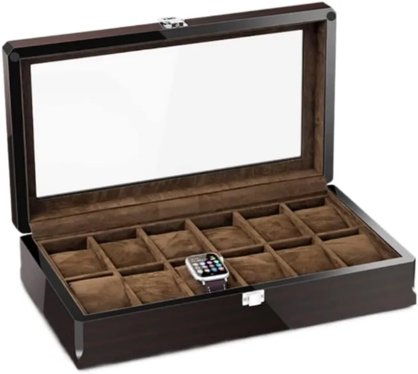 Watch Box Watch Case Watch Organizer Watch Box 12 Grid Watch Box Jewelry Box With Wood Grain Watch Storage Box Transparent Window For Home Watch Cases For Men