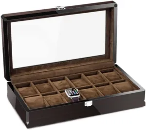 Watch Box Watch Case Watch Organizer Watch Box 12 Grid Watch Box Jewelry Box With Wood Grain Watch Storage Box Transparent Window For Home Watch Cases For Men