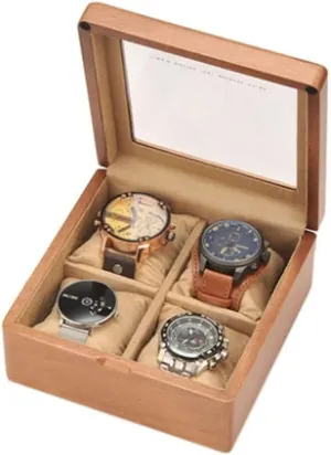 Watch Box Watch Case Watch Organizer Wooden Watch Box With Transparent Glass Top Cover, 4-digit Storage Watch Box,Jewelry Storage Box Watch Cases For Men ( Color : A , Size : 17.5*17.5*8.5cm )
