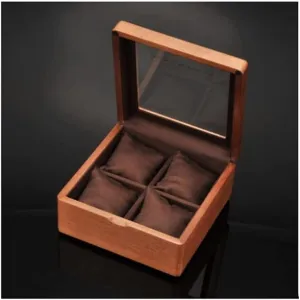Watch Case Wooden Watch Box with Transparent Glass Top Cover, 4-Digit Storage Watch Box,Jewelry Storage Box Watch Box (Color : B, Size : 17.5 * 17.5 * 8.5cm)