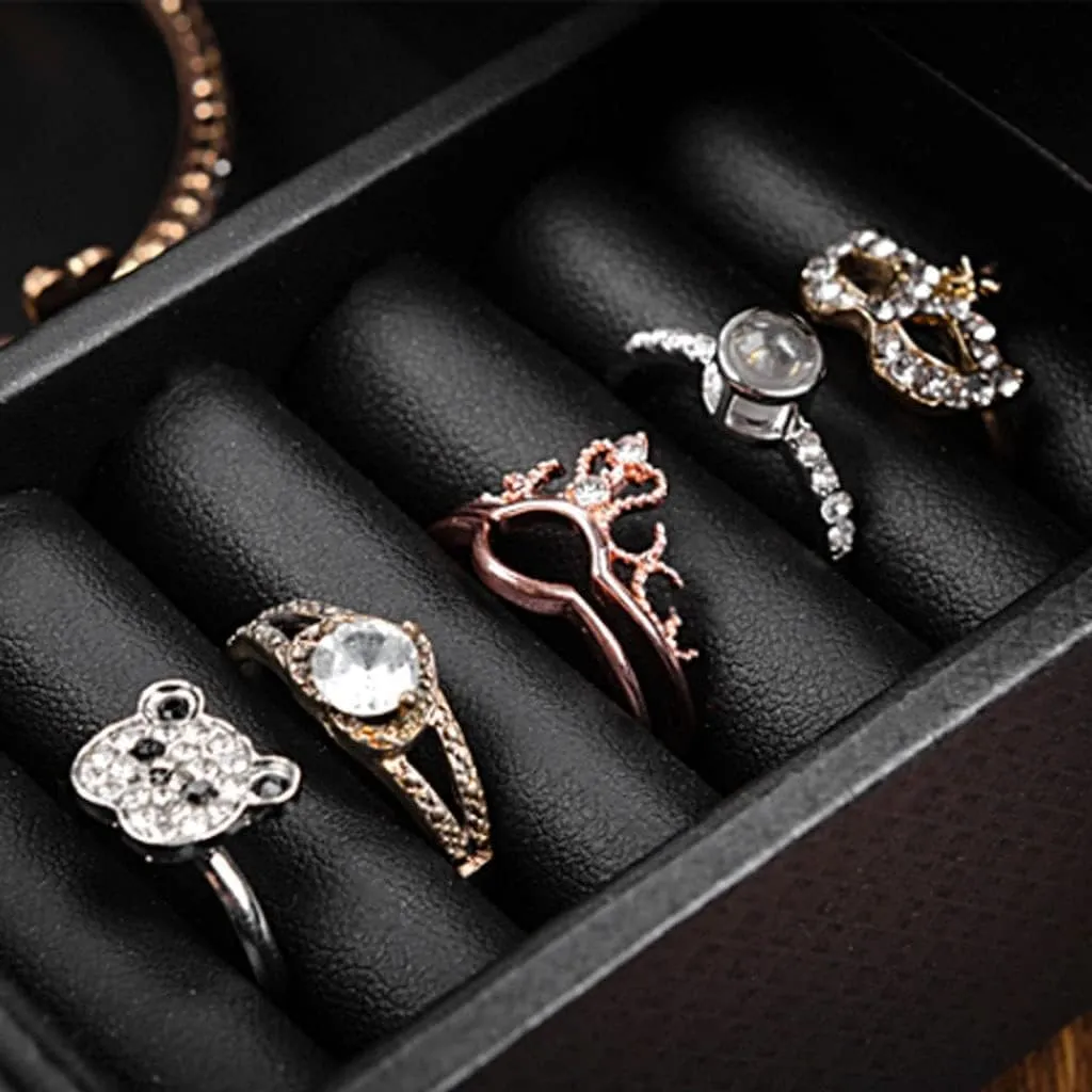 Watch Roll Watch Case Watch Stand Watch Box Leather Watch Box Earrings Necklace Drawer Storage Box With Lock Transparent Glass Top Cover Watch Winder Watch Organizer Boxes (Color : Black, Siz (Color