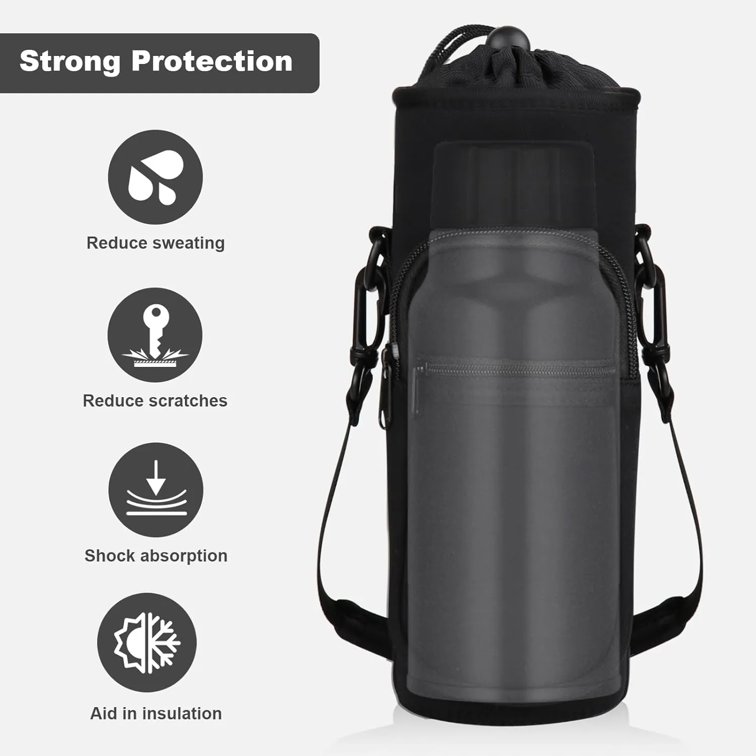 Water Bottle Holder with Strap, Water Bottle Carrier Bag with Phone Pocket, Shoulder Hand Strap Insulated Neoprene 32/40 oz Water Bottle Sleeve for Walking Hiking Camping Gym