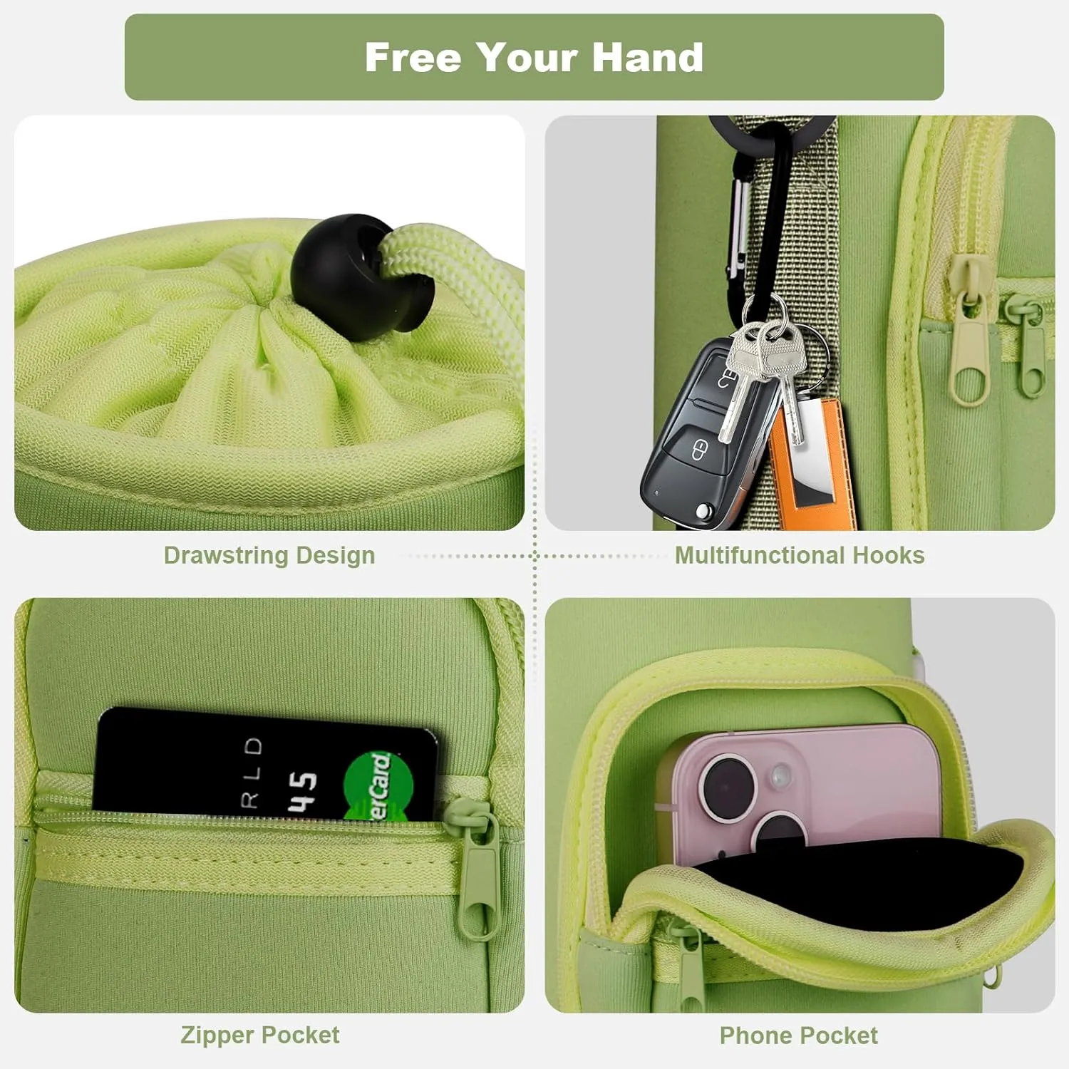 Water Bottle Holder with Strap, Water Bottle Carrier Bag with Phone Pocket, Shoulder Hand Strap Insulated Neoprene 32/40 oz Water Bottle Sleeve for Walking Hiking Camping Gym