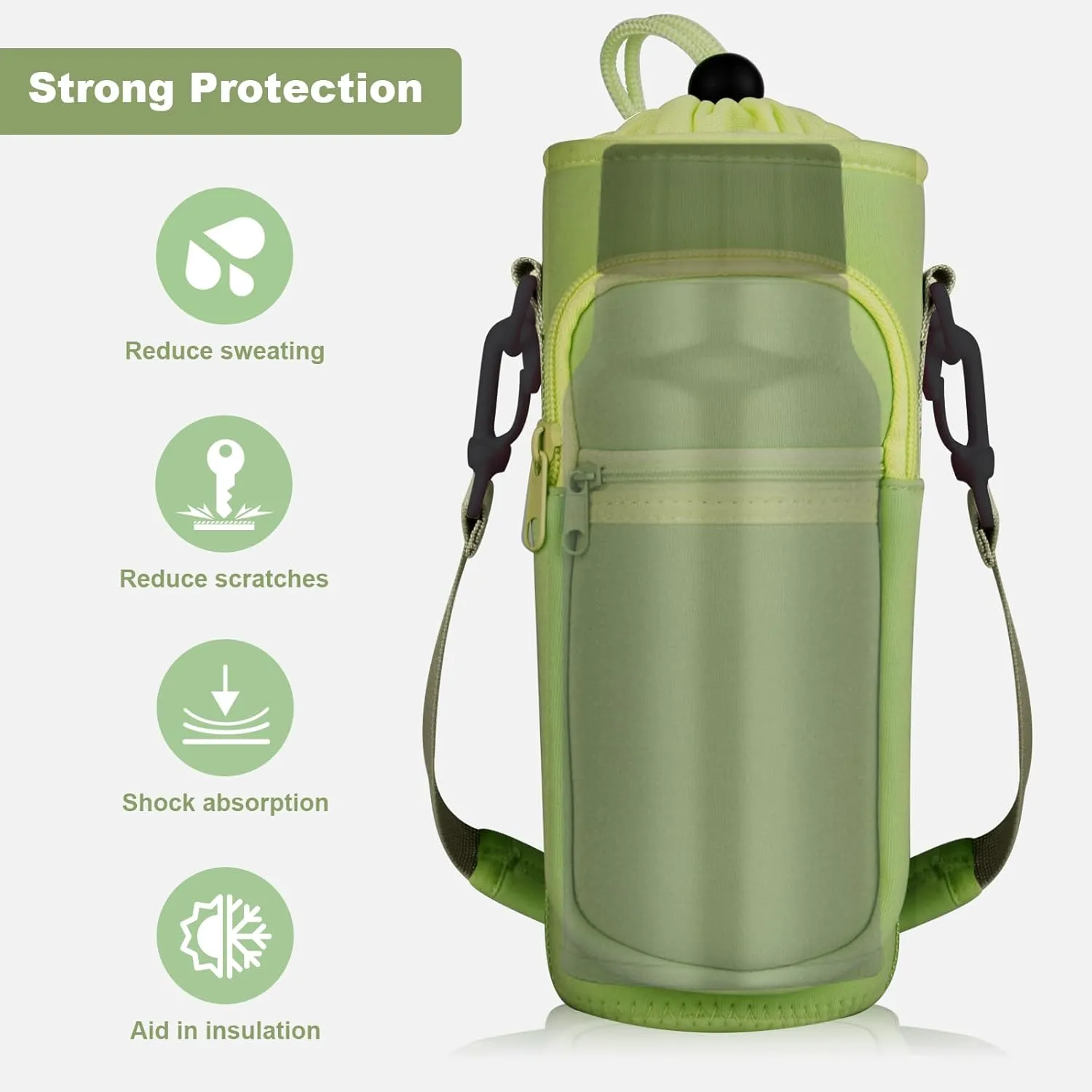 Water Bottle Holder with Strap, Water Bottle Carrier Bag with Phone Pocket, Shoulder Hand Strap Insulated Neoprene 32/40 oz Water Bottle Sleeve for Walking Hiking Camping Gym