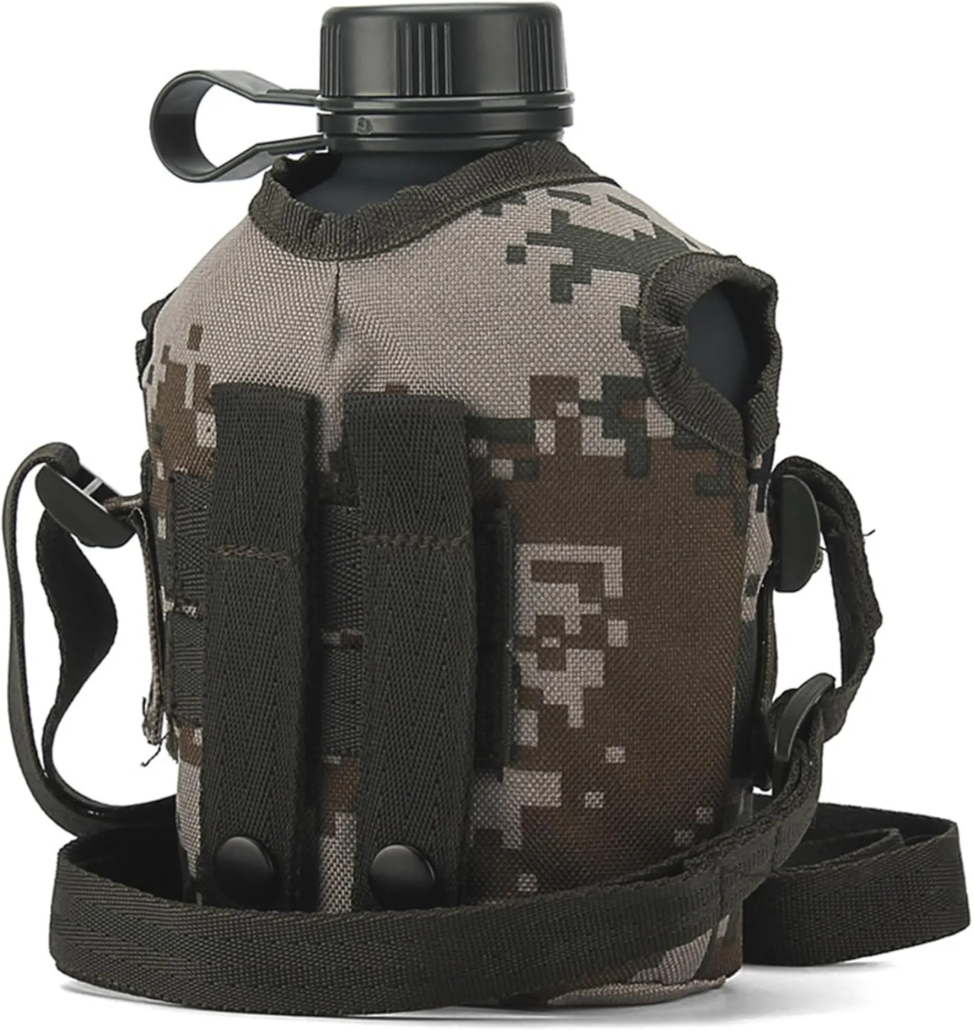 Water Canteen, Canteen 1L Leakproof Aluminum Alloy Water Canteen with Camouflage Cover & Strap, Portable Multi-Functional Canteen Water Bottle for Outdoor