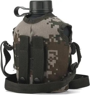Water Canteen, Canteen 1L Leakproof Aluminum Alloy Water Canteen with Camouflage Cover & Strap, Portable Multi-Functional Canteen Water Bottle for Outdoor
