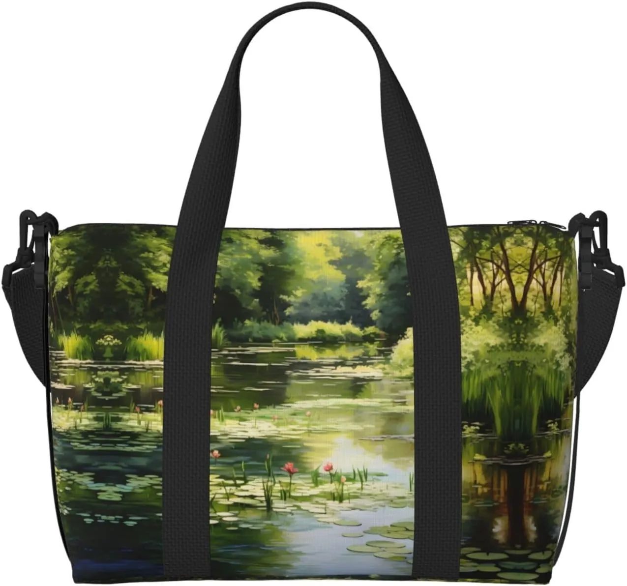 Water Lilies in the Pond Women's Hand-held Crossbody Travel Bag, Casual Handbag with Zipper, Suitable for Work, Travel, Fitness, Travel