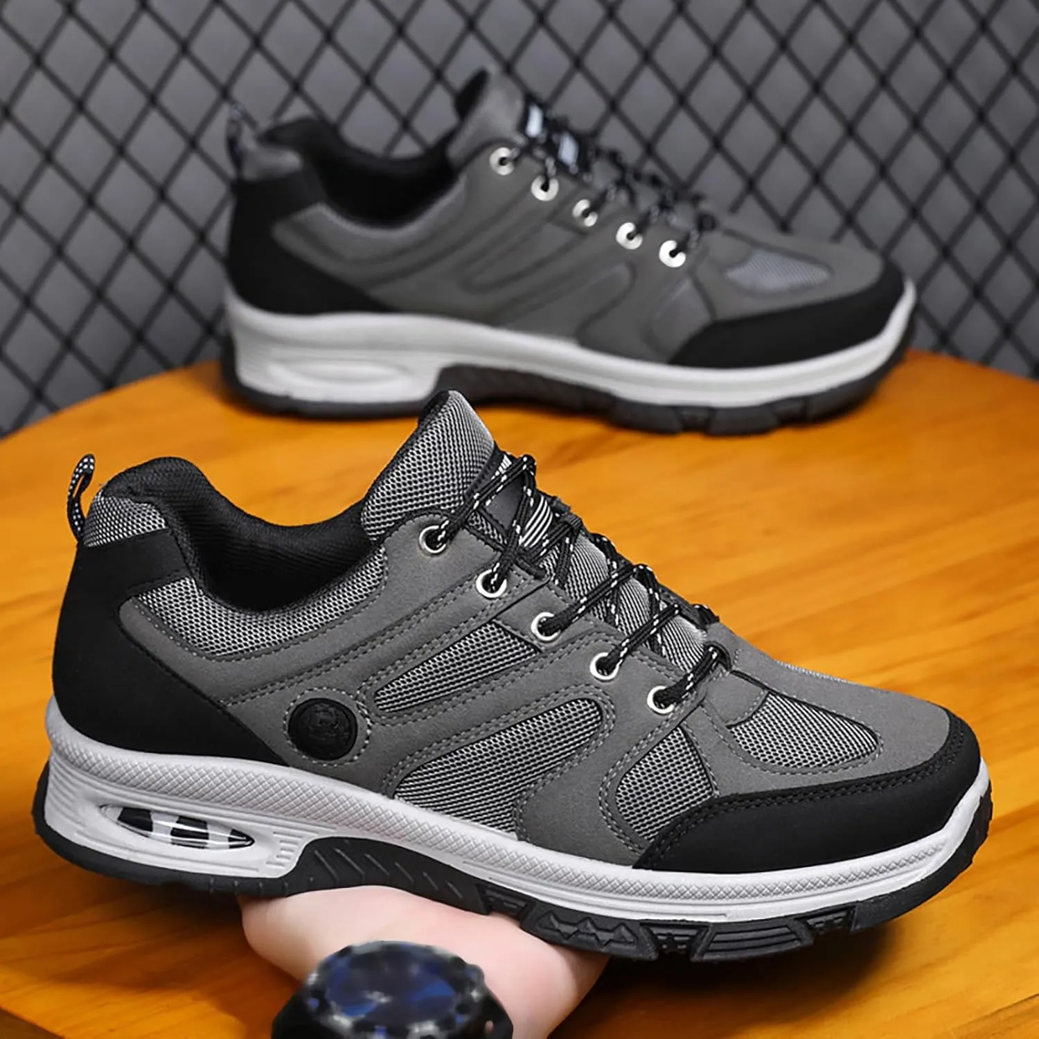 Waterproof Hiking Shoes Men Lightweight Non Slip Breathable Hiking Sneakers Outdoor Mountaineering Air Cushion Shoes for Men Trekking Climbing Walking Traveling Daily Work Shoe