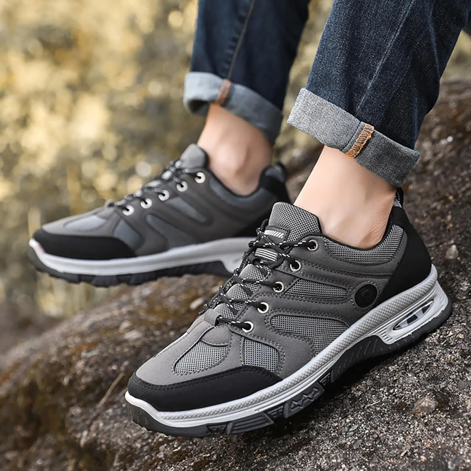Waterproof Hiking Shoes Men Lightweight Non Slip Breathable Hiking Sneakers Outdoor Mountaineering Air Cushion Shoes for Men Trekking Climbing Walking Traveling Daily Work Shoe