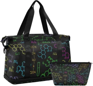 Weekender Bag Set Multicolored Chemistry Formulas Sport Travel Duffel Bag Large Tote Bag with Shoe Compartment