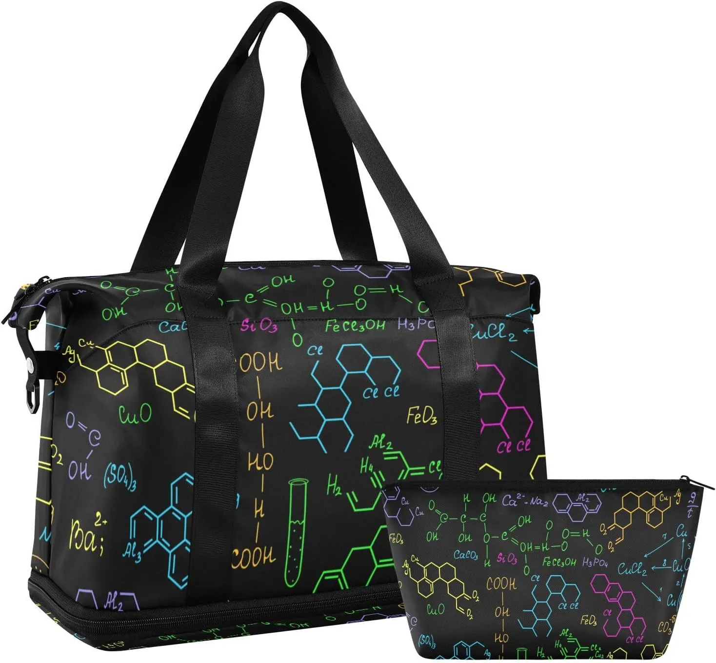 Weekender Bag Set Multicolored Chemistry Formulas Sport Travel Duffel Bag Large Tote Bag with Shoe Compartment