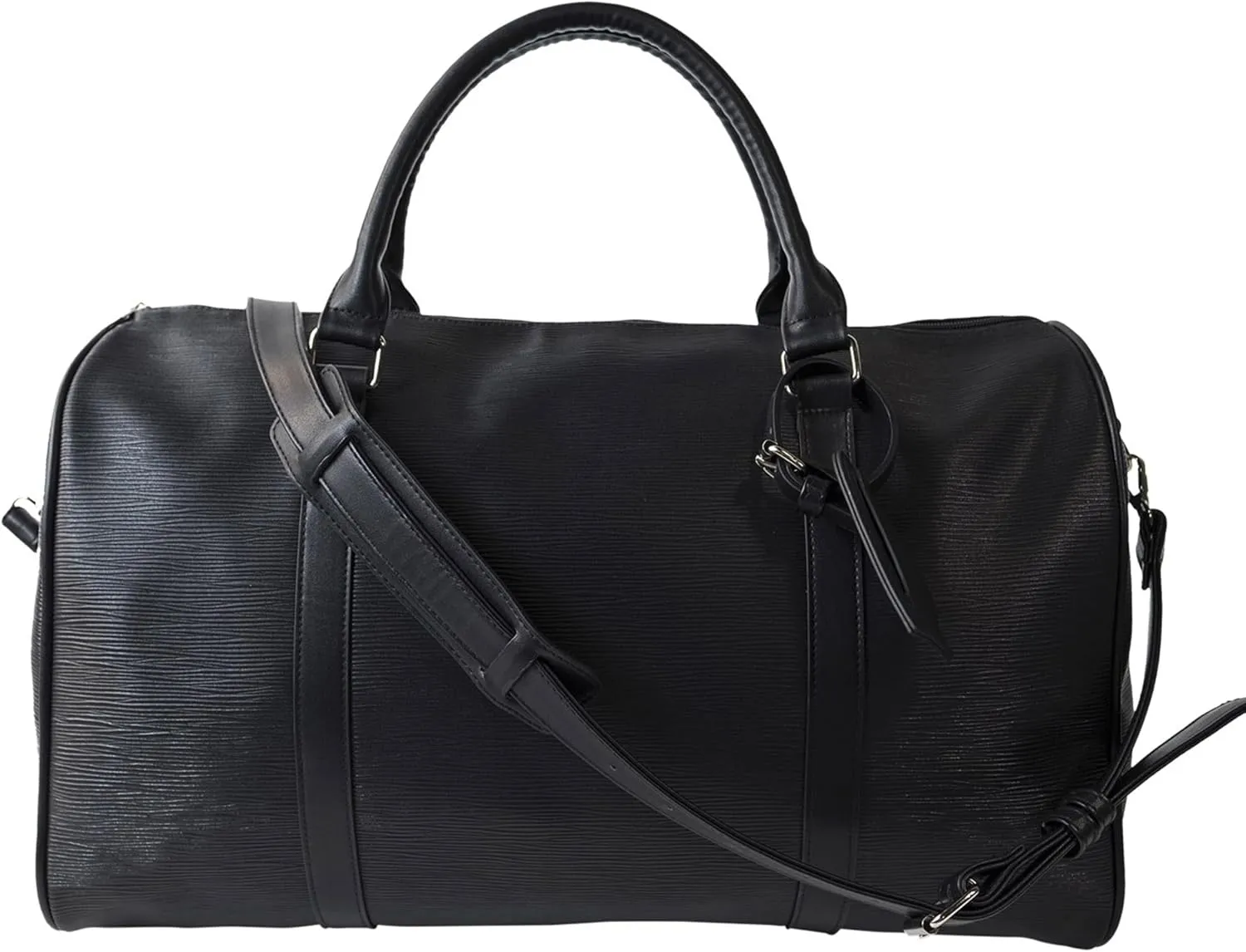 Weekender Duffle Bag Carry Travel Shoulder Tote Vegan Leather Unisex Luggage Sleeve Duffel (Black-05)