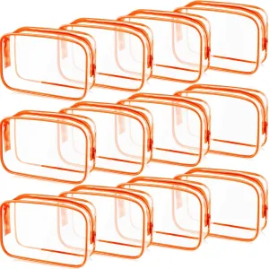 Weewooday 12 Pieces Clear Makeup Bags Cosmetic Storage Bags PVC Zipper Pouches Travel Waterproof Makeup Plastic Case for Women Organizing Toiletries Traveling Bathroom(Small,Orange)