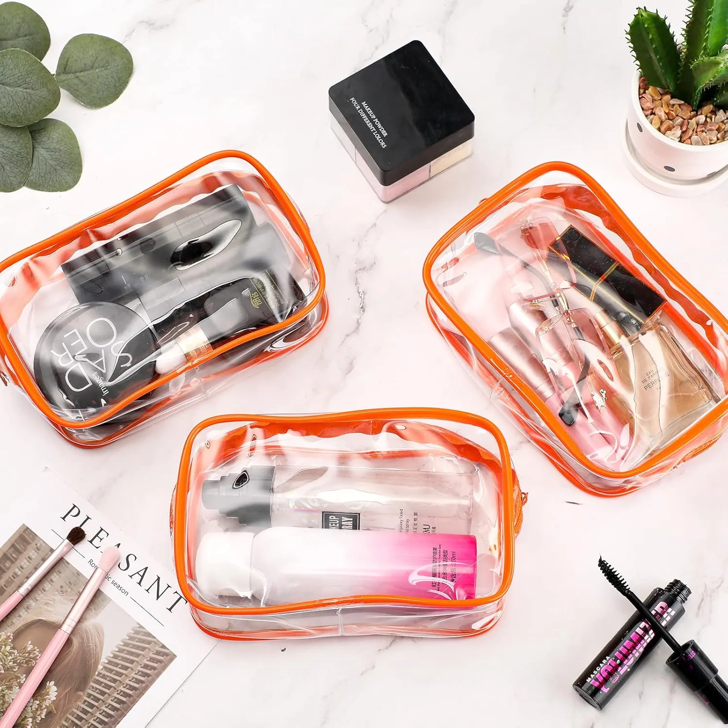 Weewooday 12 Pieces Clear Makeup Bags Cosmetic Storage Bags PVC Zipper Pouches Travel Waterproof Makeup Plastic Case for Women Organizing Toiletries Traveling Bathroom(Small,Orange)