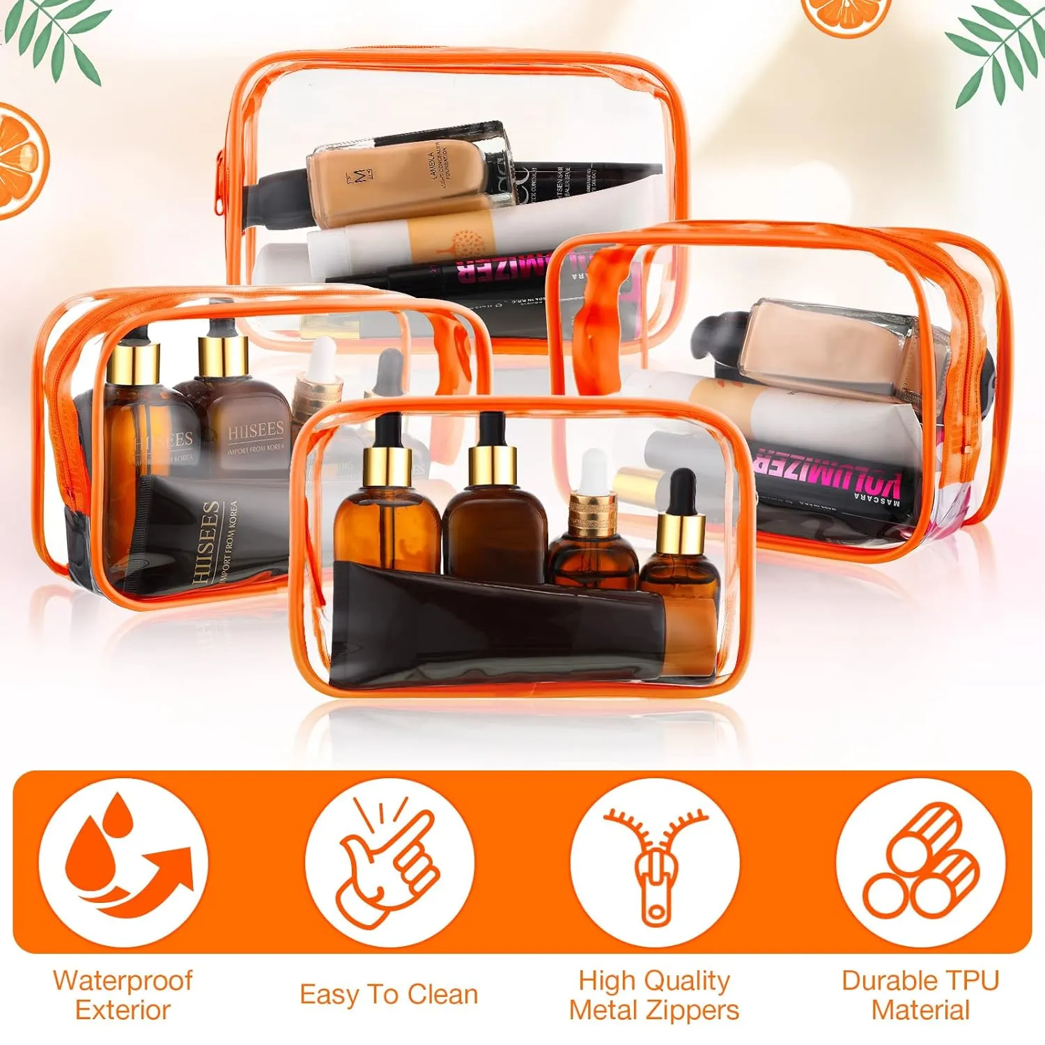 Weewooday 12 Pieces Clear Makeup Bags Cosmetic Storage Bags PVC Zipper Pouches Travel Waterproof Makeup Plastic Case for Women Organizing Toiletries Traveling Bathroom(Small,Orange)