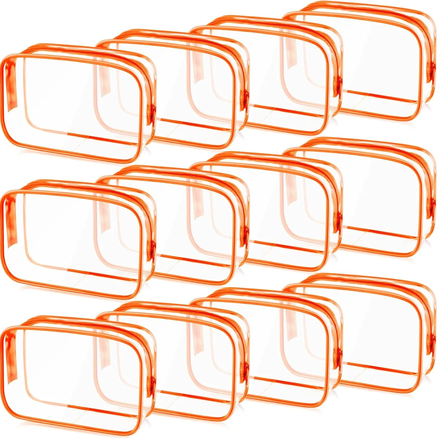 Weewooday 12 Pieces Clear Makeup Bags Cosmetic Storage Bags PVC Zipper Pouches Travel Waterproof Makeup Plastic Case for Women Organizing Toiletries Traveling Bathroom(Small,Orange)