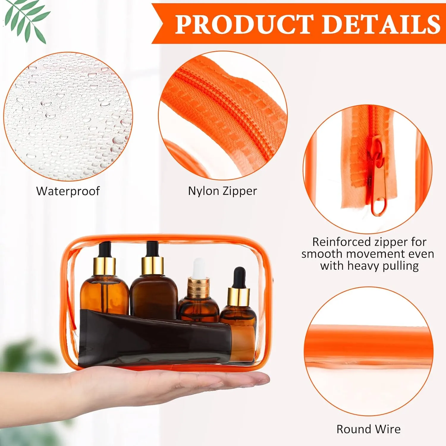 Weewooday 12 Pieces Clear Makeup Bags Cosmetic Storage Bags PVC Zipper Pouches Travel Waterproof Makeup Plastic Case for Women Organizing Toiletries Traveling Bathroom(Small,Orange)