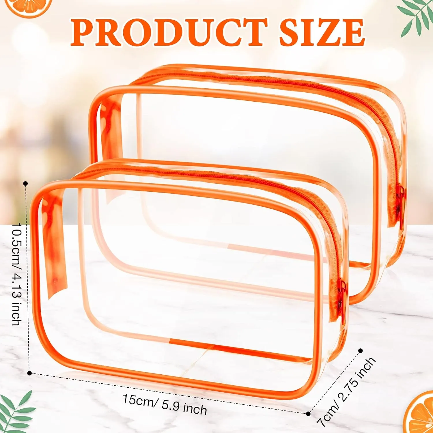 Weewooday 12 Pieces Clear Makeup Bags Cosmetic Storage Bags PVC Zipper Pouches Travel Waterproof Makeup Plastic Case for Women Organizing Toiletries Traveling Bathroom(Small,Orange)